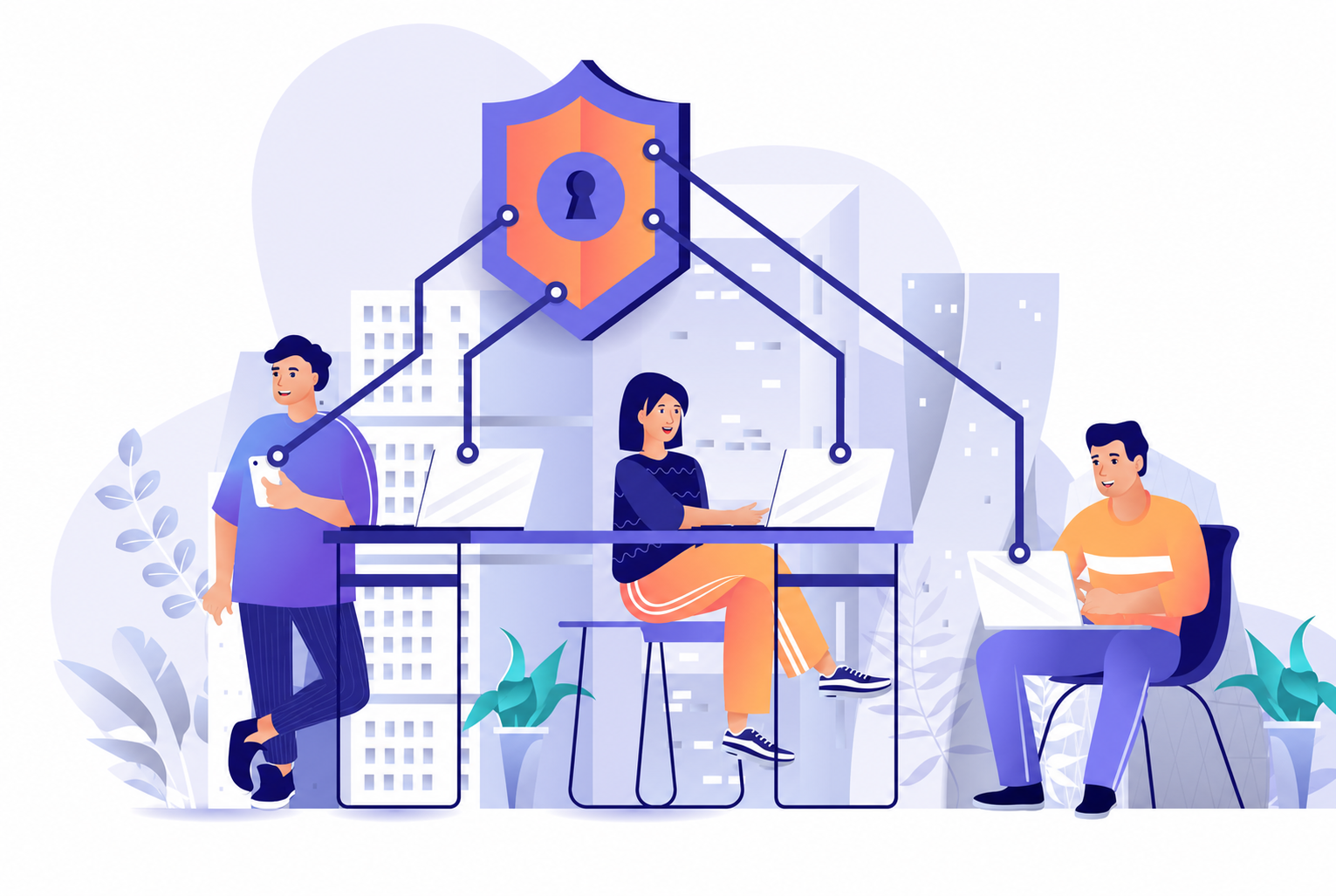 Team members securely connected across work devices